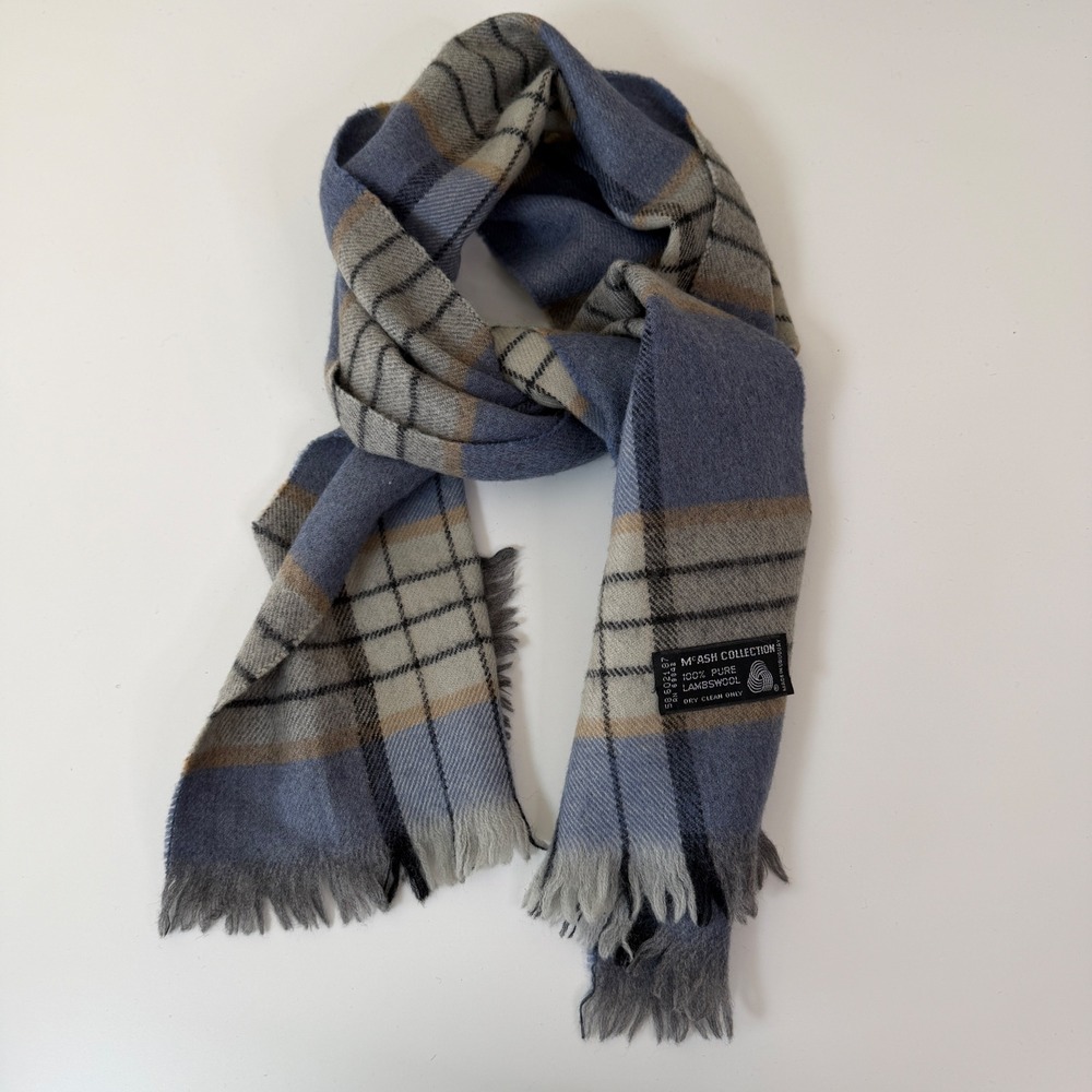 McAsh Collection Plaid 100% Lambswool Fringed Winter Scarf Preppy 11.5"x 50"